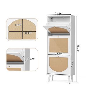 Zapatero blanco de 3 niveles con frente de ratán 54*24*135 cm Aglomerado 54*24*135 cm Blanco - Product Image 5