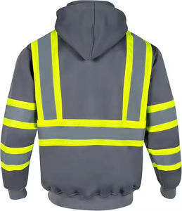 เสื้อฮู้ดสะท้อนแสงสีเทาสำหรับผู้ชาย พร้อมแถบสีเหลือง ซิปยาวเต็มตัว มีกระเป๋าหน้า เสื้อแจ็คเก็ตนิรภัย - Product Image 6