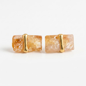 Raw Cut Zircon Rectangular Geometric Classic <b>Stud</b> <b>Earrings</b> Gold Plated Sterling Silver Wholesale Orange Anniversary Party - Product Image 1