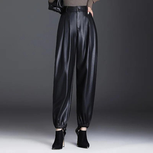 Autumn and Winter New Fashion Casual High waisted Slim Radish Pants Elastic waist Leather Look Skinny <b>Trousers</b> Stretch Pants - Product Image 2
