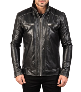 Veste bomber vintage en cuir véritable noir, style streetwear imperméable, en cuir PU, avec détails en acier - Product Image 4