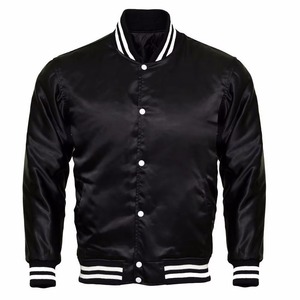 Black White Satin Varsity <b>Jacket</b> Premium Snap Button Baseball <b>Jacket</b> Custom Streetwear Manufacturer - Product Image 1