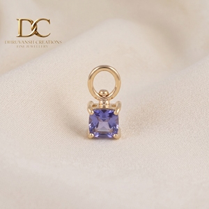 Pendentif minimaliste en or massif 10 carats certifié IGI avec pierre précieuse Tanzanite sertie en clos, bijoux pour femmes, collier, bracelet - Product Image 1