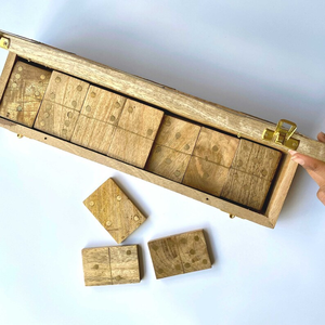 Handcrafted Mango Wood Domino Set with Brass Accents, Double Six <b>Game</b> - Product Image 5