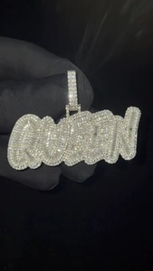 VVS Moissanite Baguette and Round Cut Pendant Custom Iced Out Name Latter Pendant 925 <b>Silver</b> Hip Hop Rapper Pendant For Men's - Product Image 3