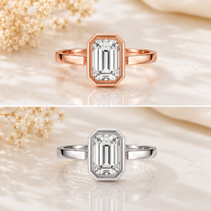 <b>Emerald</b> Cut Lab Grown Diamond Bezel Set 18K Gold Plated 925 <b>Silver</b> IGI Certified Luxury Women's Bridal Wedding <b>Ring</b> - Product Image 2