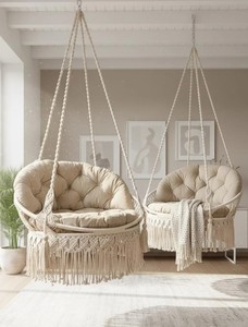 Boho <b>Macrame</b> <b>Hanging</b> <b>Chair</b> with Fringe Indoor Outdoor Hammock Swing - Product Image 3
