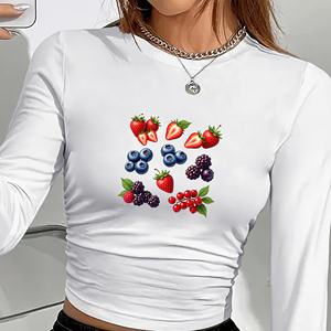 Camiseta de Manga Larga para Mujer, Estilo Y2K, Cuello Redondo, Estampado de Bayas, Tejido de Punto con Spandex y Poliéster, Moda Primavera-Verano - Product Image 3