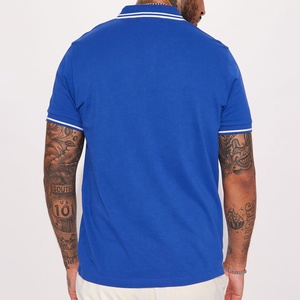 Polo de Algodón Piqué Azul de Manga Corta para Hombre, Directo de Fábrica, Color Sólido, Casual, Cuello Camisero, Transpirable, Tejido - Product Image 2