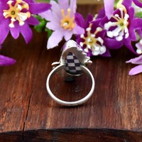 Bague Turquoise à Motif Damier Violet en Argent Sterling 925, Bague Géométrique Incrustée, Pierre Goutte d'Eau, Mosaïque, Bijou Fin