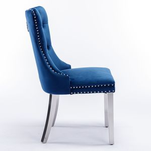 Sedia da Pranzo Moderna di Alta Gamma, Contemporanea, con Schienale Trapuntato, in Legno Massello, Rivestimento in Velluto, Gambe Cromate in Acciaio Inossidabile con Borchie - Product Image 4