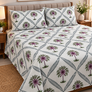 Breathable Handcrafted Cotton Flat <b>Bed</b> Linen <b>Block</b> Printed Bedding Sheet for Luxury Hotel Home Bedroom Decor - Product Image 1