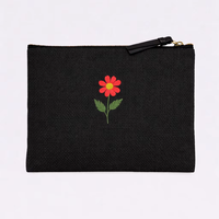 Pochette de maquillage GI West Bengal Jute noire surdimensionnée à imprimé floral rouge, fermeture éclair, écologique