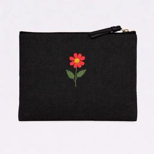 Bolso de Mano Grande de Yute Negro de GI West Bengal con Estampado Floral Rojo, Ecológico, con Cierre, para Cosméticos - Product Image 1