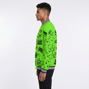 Cotton Fleece Casual Winter Stand Collar Neon Green <b>Varsity</b> <b>Jacket</b> Custom Screen Print for Men and Women - Product Image 3