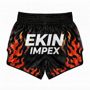 Custom Logo Black Flame Muay Thai Shorts | Premium Satin Fire Kickboxing <b>Trunks</b> | Professional <b>Men's</b> MMA & Boxing Fightwear - Product Image 1
