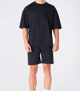 Stitchra Enterprises Men's Black Mesh T-Shirt and Shorts <b>Set</b> Casual Breathable Summer <b>Knitted</b> 100% Cotton 300g Seamless Fusing - Product Image 2