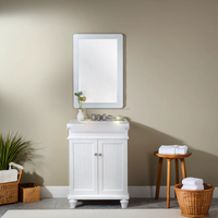 Meuble-lavabo élégant blanc en bois massif de 24 pouces avec vasque et petit meuble de rangement, design côtier Phuoc Hung