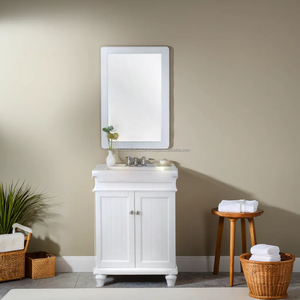 Meuble-lavabo élégant blanc en bois massif de 24 pouces avec vasque et petit meuble de rangement, design côtier Phuoc Hung - Product Image 1