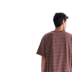 Camiseta de punto a rayas marrones para hombre, informal, de manga corta, cuello redondo, algodón, corte holgado, estilo urbano de verano, top de moda - Product Image 6