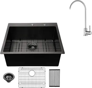 Fregadero Pvd Nano negro, fregadero de fregadero individual, fregadero de montaje superior de cocina, superventas