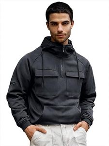 Sudadera con Capucha Unisex Negra Tie-Dye, Estilo Utilitario, Oversize, con Cierre de Cremallera, Manga Larga, Múltiples Bolsillos, Casual, Táctica, para Exteriores - Product Image 4