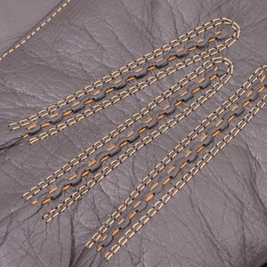 Women’s Brown Leather Gloves with Yellow Trim Soft Full Finger Winter Gloves Warm Lining Snap Button Elegant Driving Gloves - Product Image 4