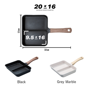 Poêle à frire antiadhésive en PTFE à double compartiment Copan 28 cm carrée, compatible induction IH, 1 L, manche en bois, design minimaliste - Product Image 6