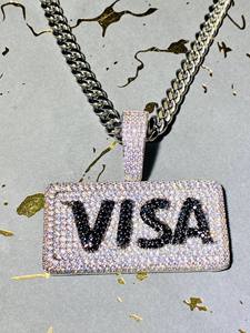 Collier pendentif rectangulaire en moissanite avec breloque lettre glacée, bijou en strass ton argent - Product Image 3