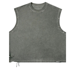 Casual Men's Streetwear Cropped Boxy Muscle Tank Top Heavyweight Sleeveless T-Shirt Acid Wash Distressed Design Knitted Weaving - Product Image 1