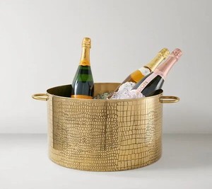 Seau à glace rond en métal doré mat, isotherme, pour vin, champagne, idéal pour les fêtes et bars - Product Image 4