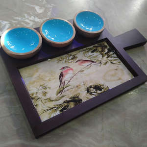 Wooden Modern Diwali Serving Tray Stylish Unique Printed Enamel Decorative Customized Logo Handmade Luxury Design - Product Image 4