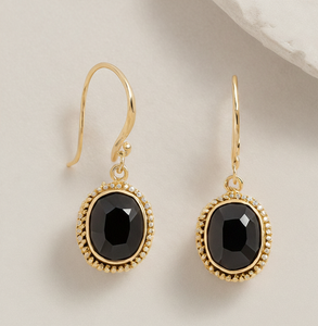 Hermosos y Elegantes Pendientes Ovalados de Ónix Negro en Plata de Ley 925 con Baño de Oro de 18K, Joyería de Moda a Precio de Mayoreo - Product Image 1