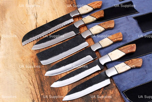 Hand Forged Eco-Friendly Ambidextrous Stainless Steel Razor Sharp 6-Piece Kitchen <b>Knife</b> Chef Set <b>Bone</b> Wooden <b>Handle</b> OEM ODM - Product Image 3