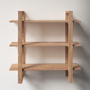 Estante de Pared de Madera de Mango Hecho a Mano, 3 Niveles, Acabado Natural, Venta al por Mayor en India - Product Image 1