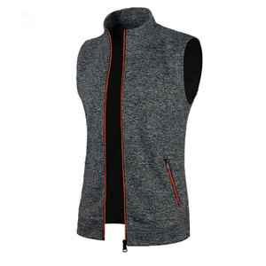 Autumn Winter <b>Men's</b> Knitted Canvas Reversible Waterproof Fashion Casual <b>Top</b> Zipper Vest Sleeveless Crew Neck Fleece Solid Color - Product Image 5