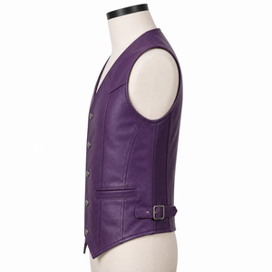 Chaleco de Cuero Sintético para Hombre, Talla Grande, Color Morado, Cuello en V, Estilo Casual, 100% Cuero, Cortavientos, Cierre de Botón - Product Image 3
