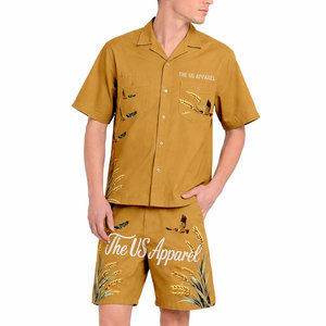 Mens Twin Summer <b>Set</b> Breathable Lightweight Two-Piece Casual Outfit Short Sleeve Shirt Streetwear Matching <b>Set</b> Polyester/Cotton - Product Image 1