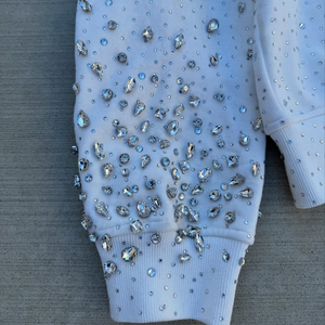 <b>White</b> Rhinestone Crop Hoodie <b>Zip</b>-<b>Up</b> Oversized Fleece Unisex Streetwear Hooded Sweatshirt Dot Pattern Regular Sleeve - Product Image 2