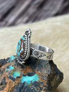 Turquoise Adjustable Ring in Sterling Silver Handmade Artisan Southwest Jewelry Blue Gemstone Cocktail Ring - Product Image 4