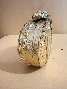 Brass Seashell <b>Clutch</b> | Handmade Classic Beading Sculpted Shell Luxury Metallic Pearl Fashion Bridal <b>Wedding</b> Evening Purse - Product Image 4