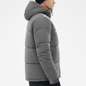 Men's Winter Stand Long Camouflage Hooded Puffer Jacket Solid Gray Thick Polyester <b>Warm</b> Windproof Casual Outdoor Front Logo - Product Image 6