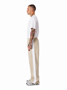 Pantalon de survêtement en molleton beige pour homme avec bande latérale blanche, taille élastique, pantalon décontracté pour l'automne - Product Image 2