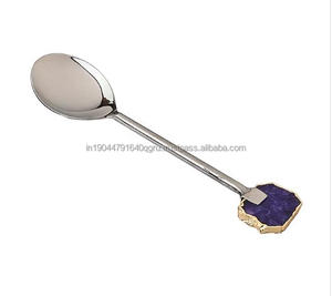 Meilleure vente Ensemble moderne argenté et violet de 5 ensembles de coupe au design simple avec poignée en tête d'agate Cuillère de service - Product Image 3