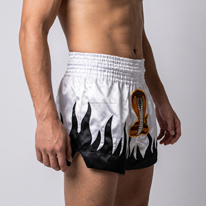 Custom Cobra <b>Patch</b> <b>Men</b> Muay Thai <b>Shorts</b> White Satin Kickboxing Trunks Wholesale Custom Logo Snake Embroidered MMA Fighting <b>Short</b> - Product Image 3