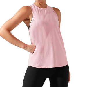 Camiseta sin Mangas para Mujer, Color Sólido, Cuello Redondo, Tejida, Transpirable, Informal, Rosa, con Logotipo Frontal, 100% Poliéster - Product Image 3