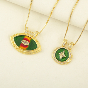 QIKU Collana Trendy in Rame Vero Smaltato Colorato con Zirconia Cubica, Ciondolo Occhio di Allah e Stella, per Migliori <span class=keywords><strong>Amici</strong></span>, per Uso Quotidiano, Vendita all'Ingrosso - Product Image 1