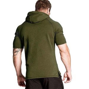 Camiseta con Capucha de Manga Corta Color Verde Oliva para Hombre, con Cordón Ajustable, Manga Raglán, Bolsillo, Estilo Casual - Product Image 4