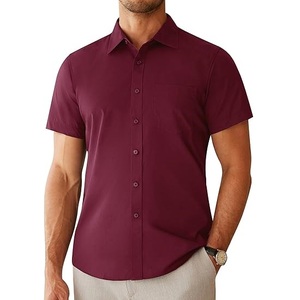 <b>Men</b> Maroon Color Dress <b>Shirt</b> Premium Half <b>Sleeve</b> Button Front Classic Collar Soft Breathable Business Office Autumn Dress <b>Shirts</b> - Product Image 1