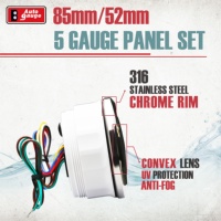 AUTO GAUGE Ensemble de 5 jauges pour tableau de bord 85mm 52mm, 12V 24V, cadran blanc, LED rouge, étanche IP67, pour générateur marin et bateau